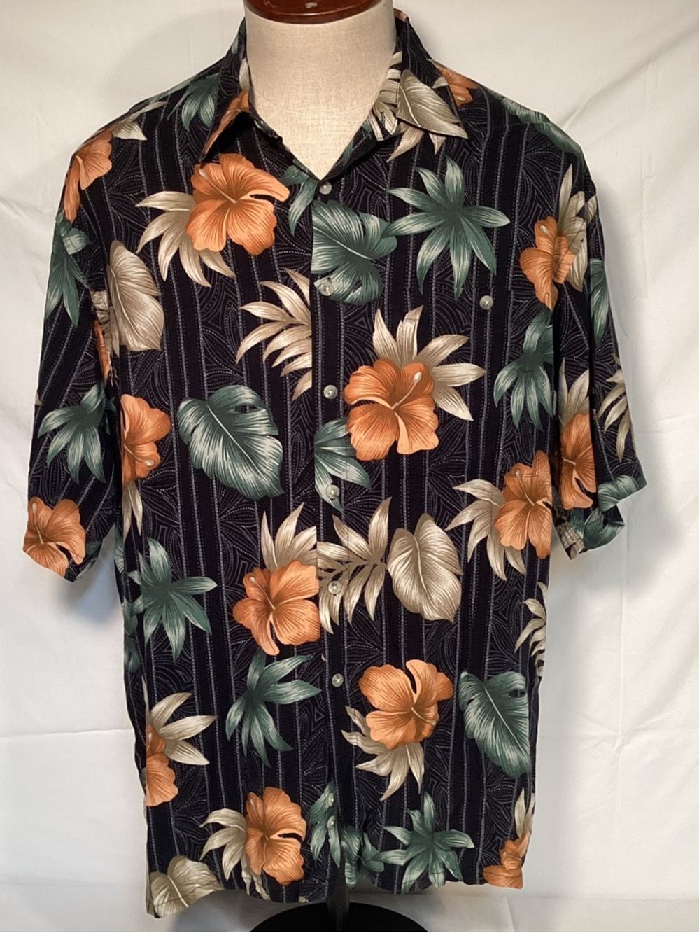 Campia Moda Vintage Men's Black Floral Short-Sleeve Button-Down Shirt Size XL